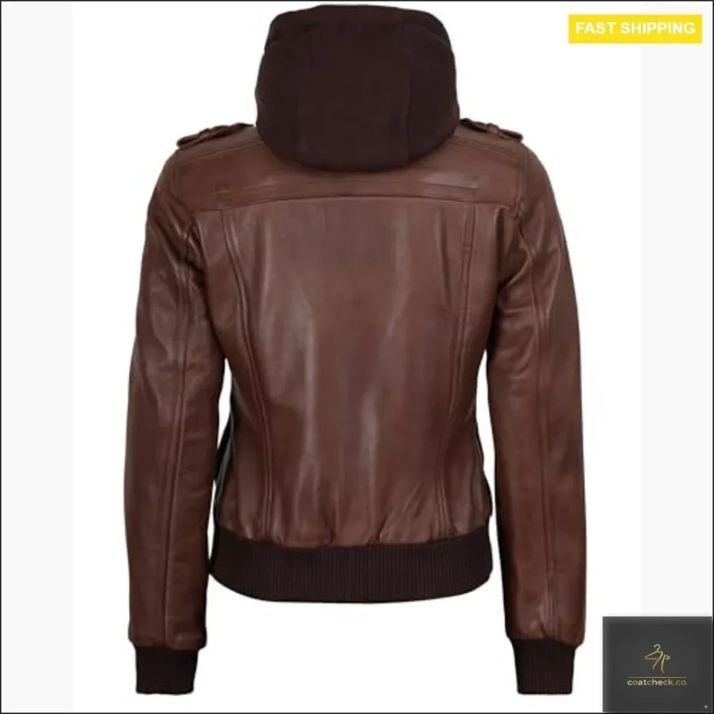 Lambskin Leather Jacket with Removable Hood, Regular Fit, Long Sleeve